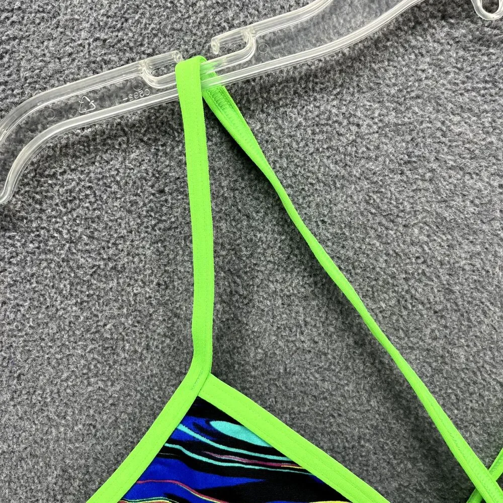 TYR Bikini Top Women XL 14 16 Blue Green Fresno Mojave Tie back‎ Swimwear